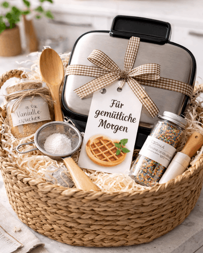 Waffeleisen als Geschenk im Korb