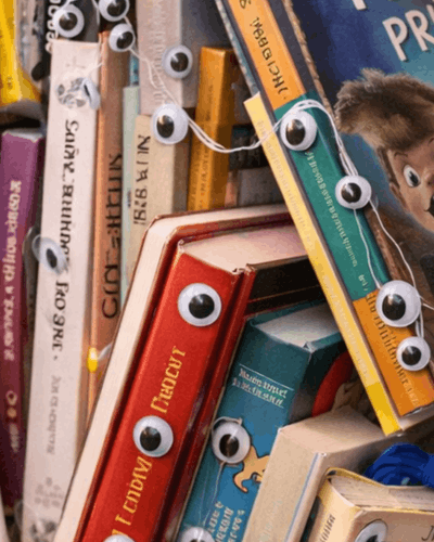 Bücher mit Wackelaugen als einfache und lustige Wichtel Quatsch Idee