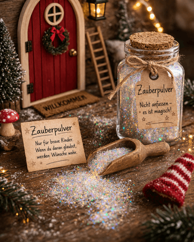 Wichtel Zauberpulver vor der Tür als magische Wichtel Streiche Idee für Kinder