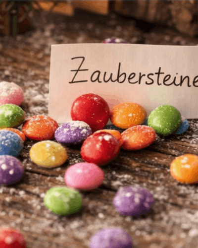 Bunte Smarties als Zaubersteine verteilt als einfache Wichtel Streiche Idee
