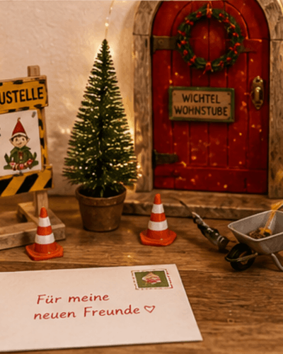 Wichtel Willkommensbrief vor der Wichteltür für neue Freunde