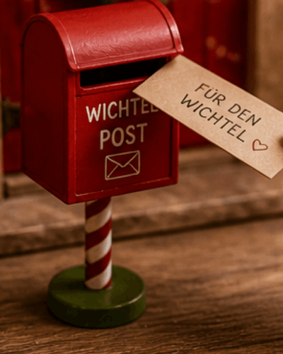 Wichtel Briefkasten mit Zettel für den Wichtel wird eingeworfen